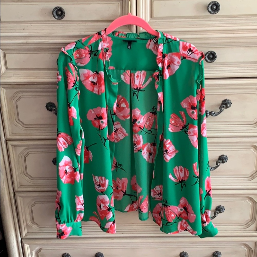 Green and Pink Work Long Sleeve Blouse xl